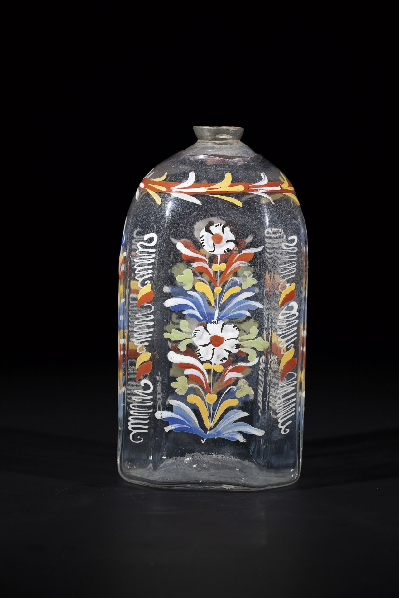 Schnapps bottle Germany or Bohemia, 18th century Colourless glass with tear. On the cross-