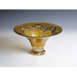 Large foot bowl Bohemia, ca. 1900 Colourless glass with yellow overlay. Rich gold painting: roses on