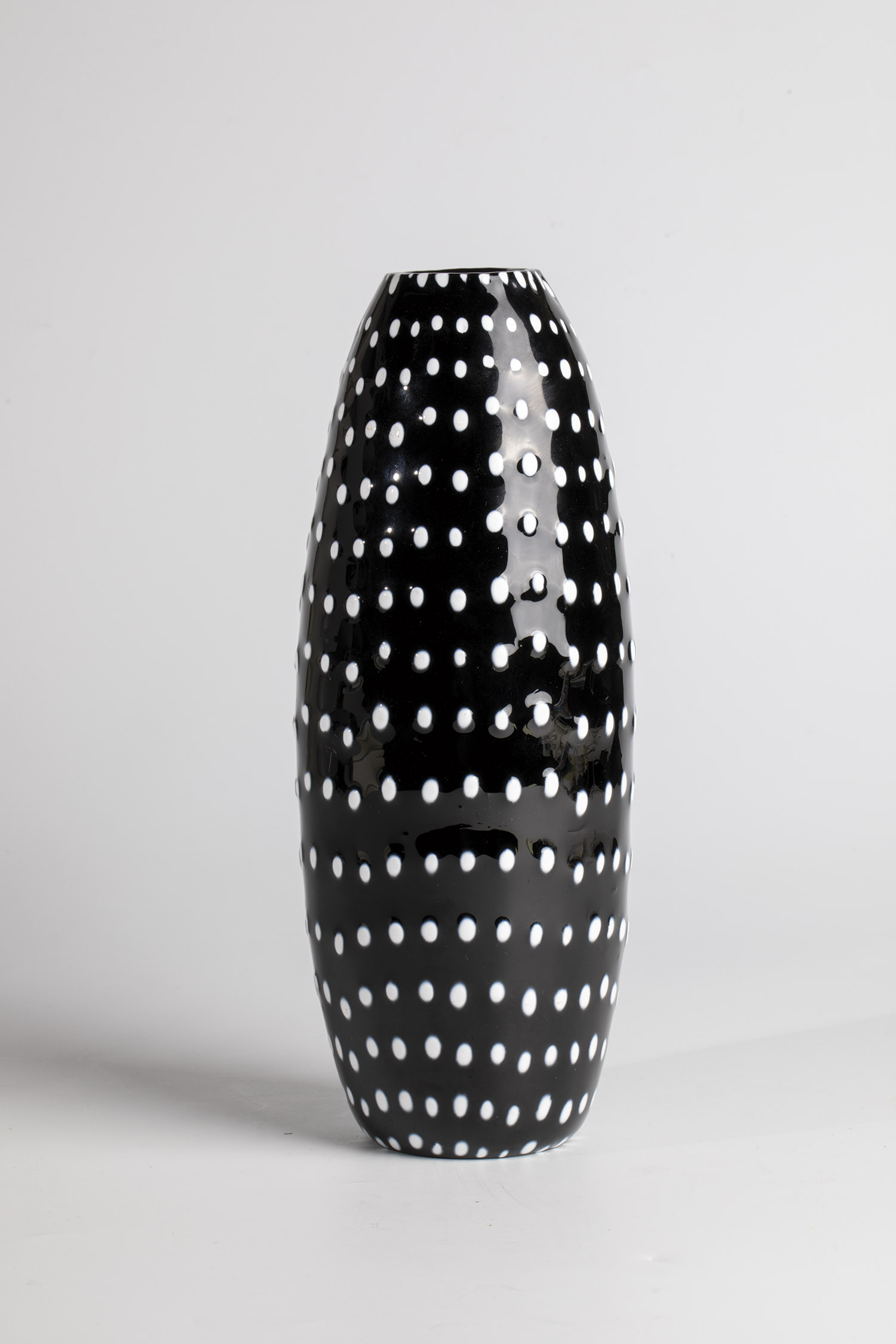 Vase ''Punti'' Venini, Murano, 1996 Thick-walled, opaque black glass with fused opaque white dots.