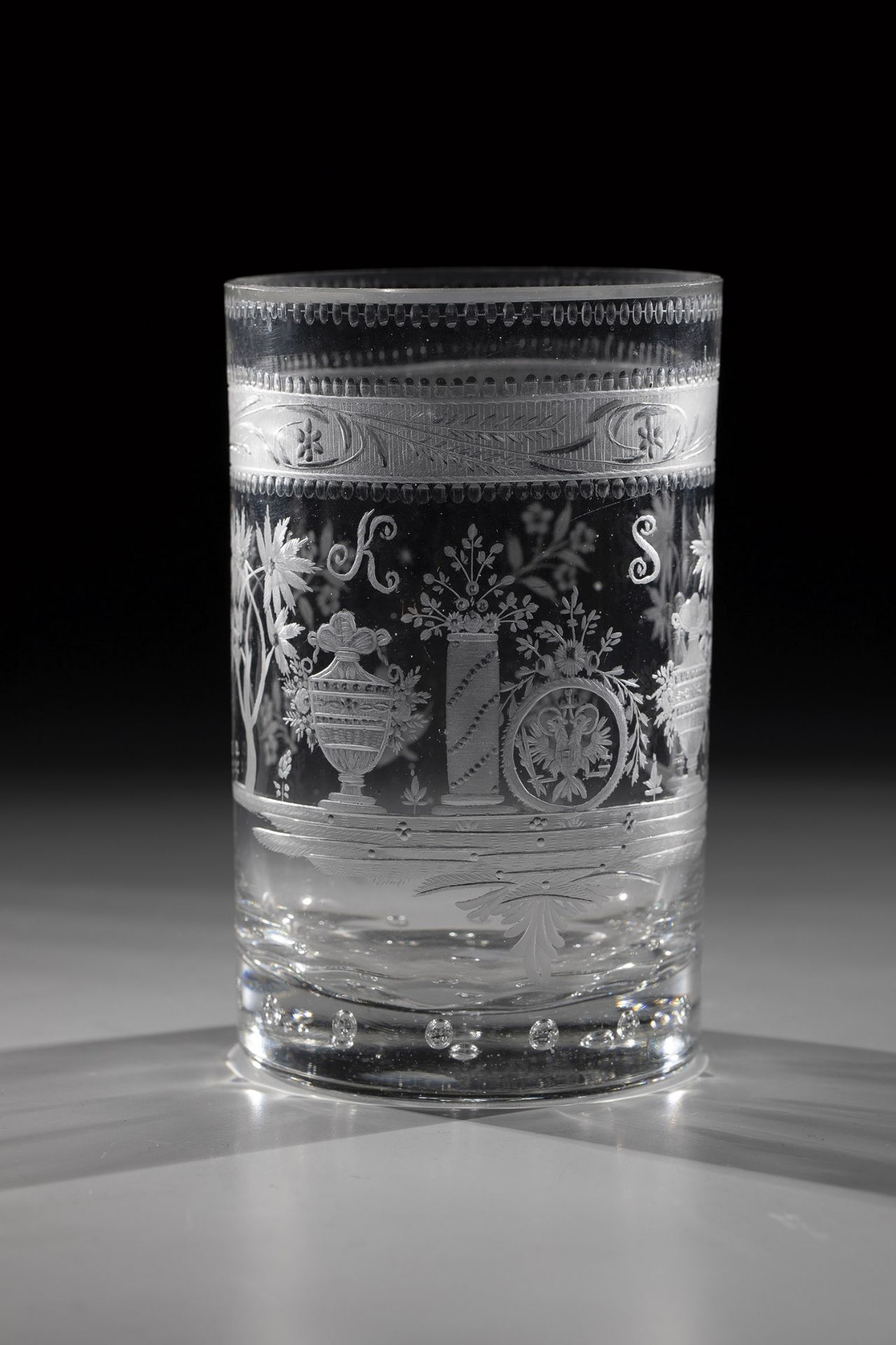 Pair of tumblers Jizera or Giant Mountains, circa 1820 Colorless glass. Solid bottom with - Image 2 of 3