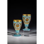 Pair of Foot Cups with Views of Kissingen Bohemia, circa 1850 Colourless glass, first white then