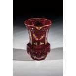 Mug Bohemia, 19th century Colourless red glazed glass. Stand with notched edge. Eightfold faceted