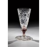 Goblet with gold ruby threads Bohemia around 1740 Colourless glass with tear. Disc base with cut