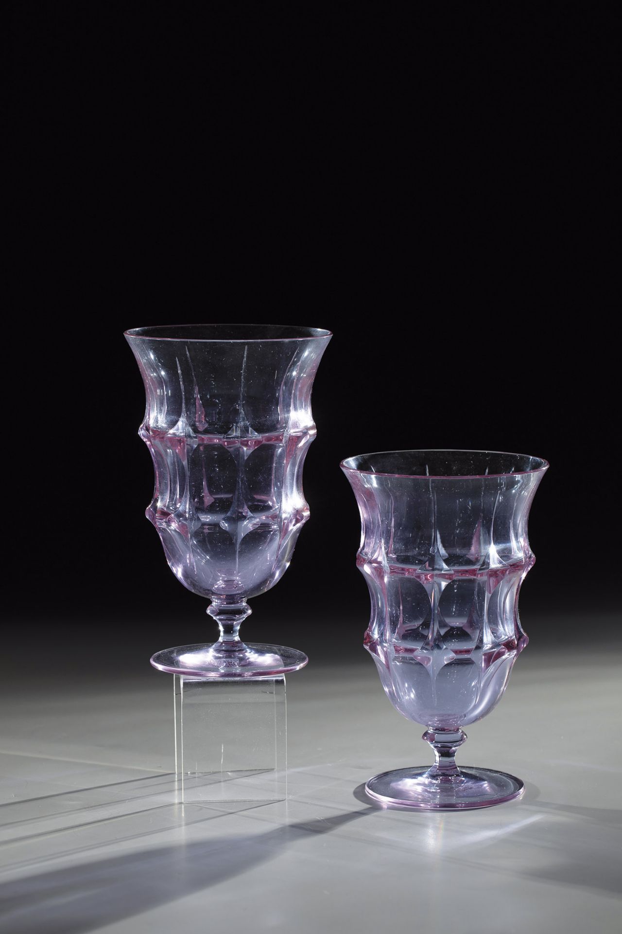 Two chalices Heinrich Hussmann (design), Moser, Karlovy Vary, ca. 1929 Purple-violet alexandrite