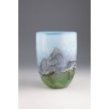 Vase ''Bergwelt'' Volkhard Precht, 1998 Colorless glass, with beige-gray opal underlay. Multi-