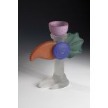 CANDLE HOLDER Glass Studio Borowski, 90s clear and coloured glass, melted together, glued, acid