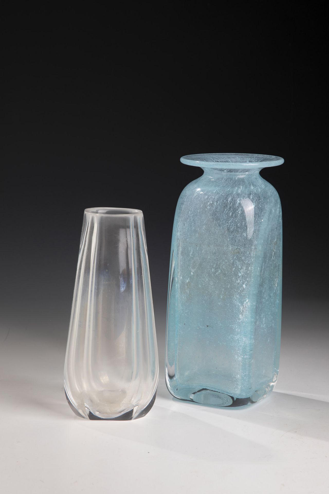 2 vases Orrefors and Ekenaes, 2nd half of the 20th century Colourless, partly strongly bubbled