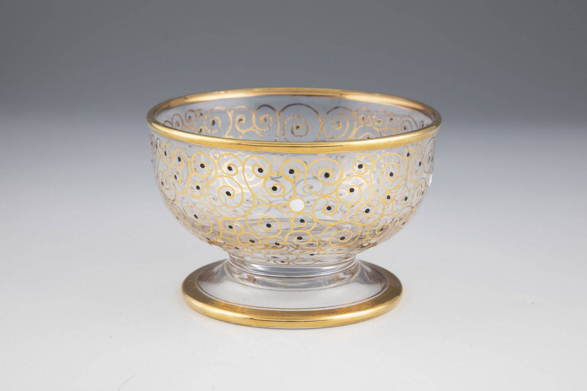 Small Bowl Probably Vienna, ca. 1920 Colourless glass with stylised ornamental decoration in gold,