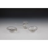 A breast pump and two breast glasses Germany, 19th century Colourless glass. Breast lenses D. 9.5