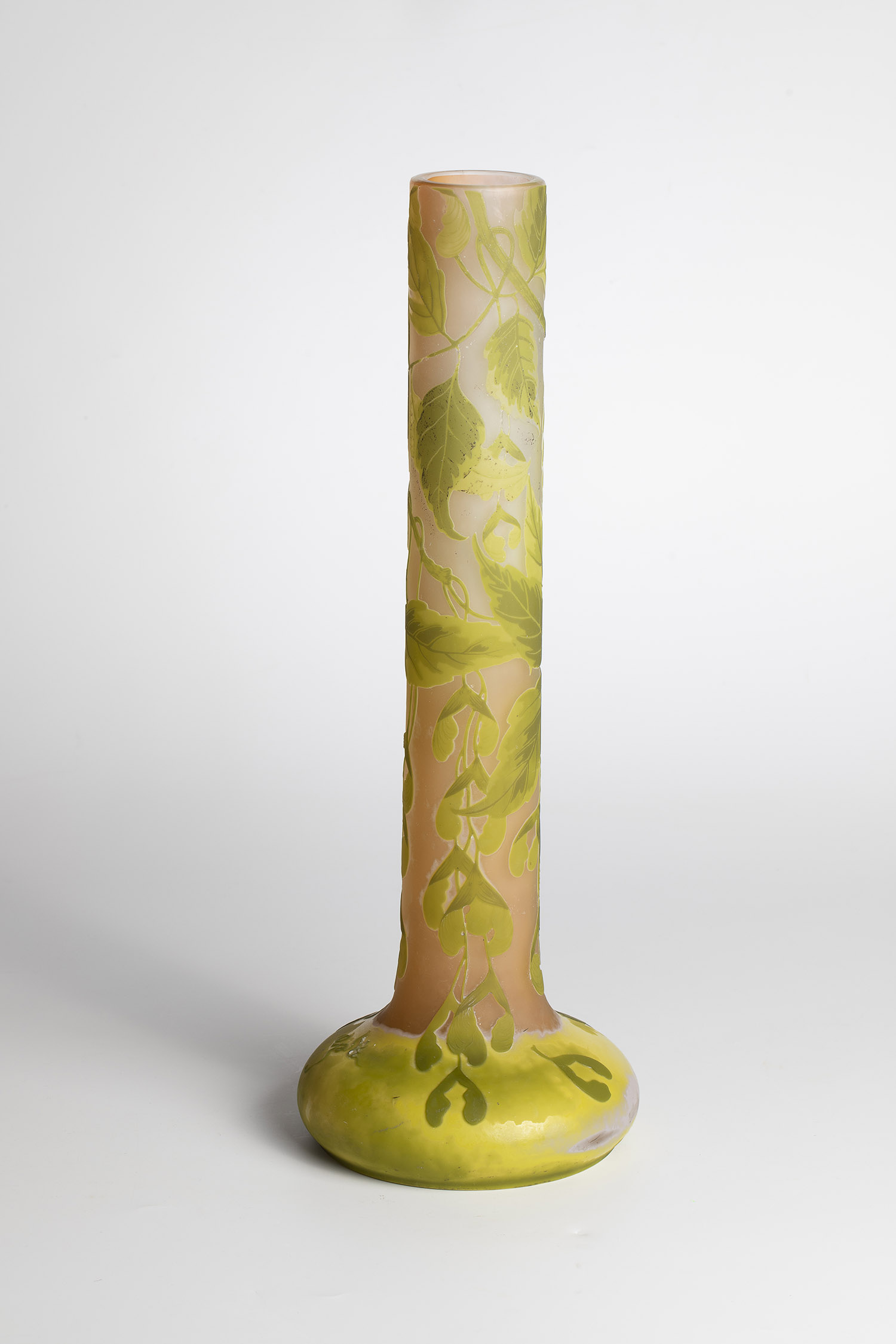 Pole Vase with Maple Emile Galle, Nancy, ca. 1900 Colourless glass, partially covered with orange- - Image 2 of 3