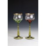 Two stem glasses probably Graeflich Harrachsche Glasfabrik, New World, around 1900 feet and stems