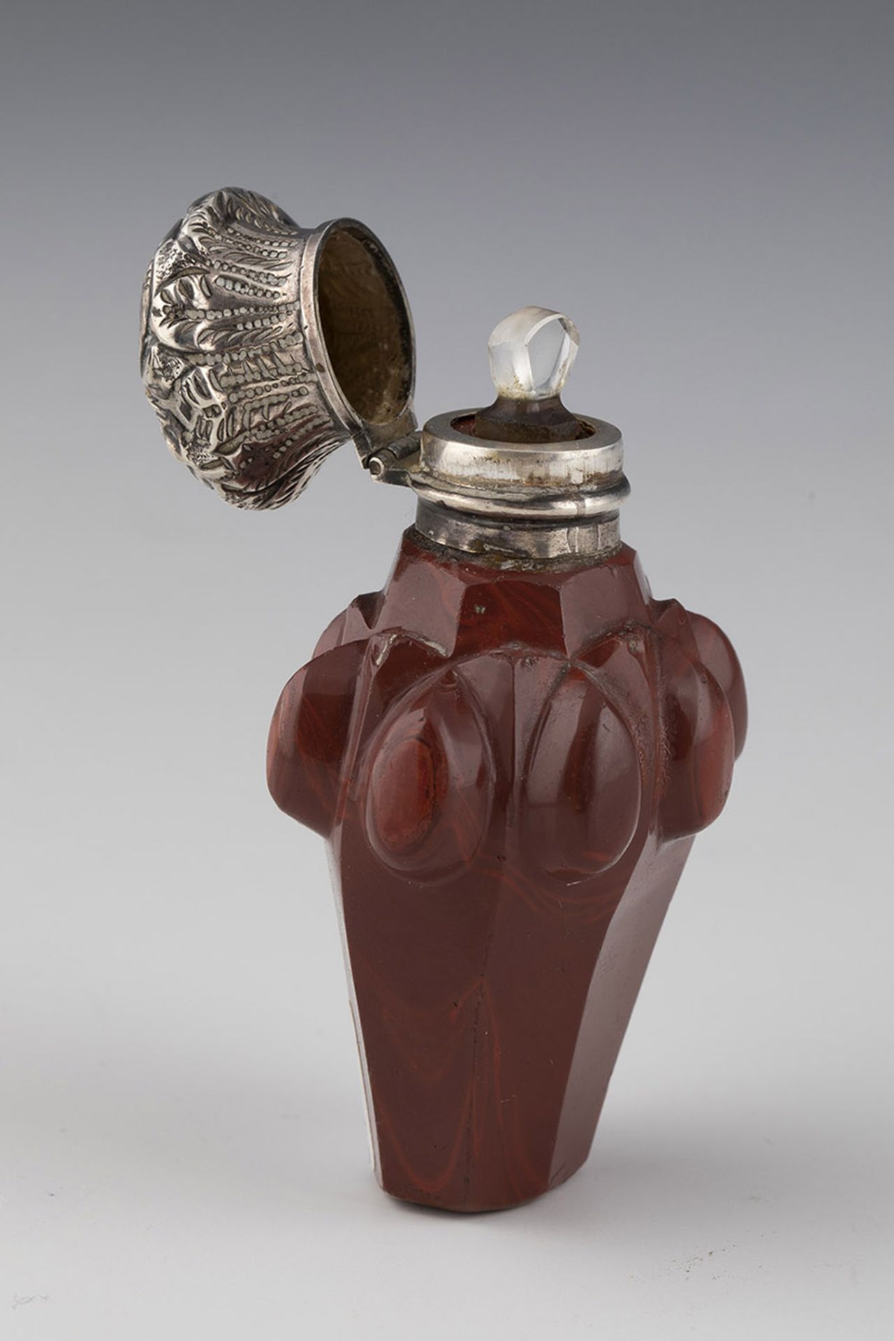 Miniature bottle of Buquoy's huts, mid-19th century Sealing wax red stone glass with silver mount. - Image 2 of 2