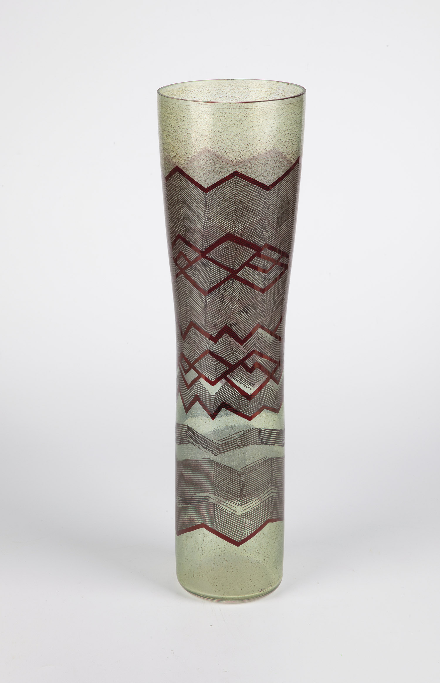 Tall vase Wohl Haida Technical School, 1990s Thin-walled, colourless glass with coloured crumb