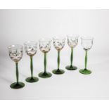 6 wine glasses Theresienthaler crystal glass factory, circa 1902 Foot and shaft made of green glass.