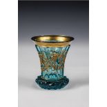 Mug Bohemia, m. 19th century turquoise glass. Bottom with notched finish. Ranft with high-cut