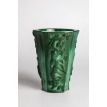Vase with female nudes Curt Schlevogt, Gablonz, 1930s So-called jade glass. Malachite green
