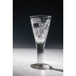 Goblet with Skat motto and playing cards North German, E. 19th century Colourless glass. Disc