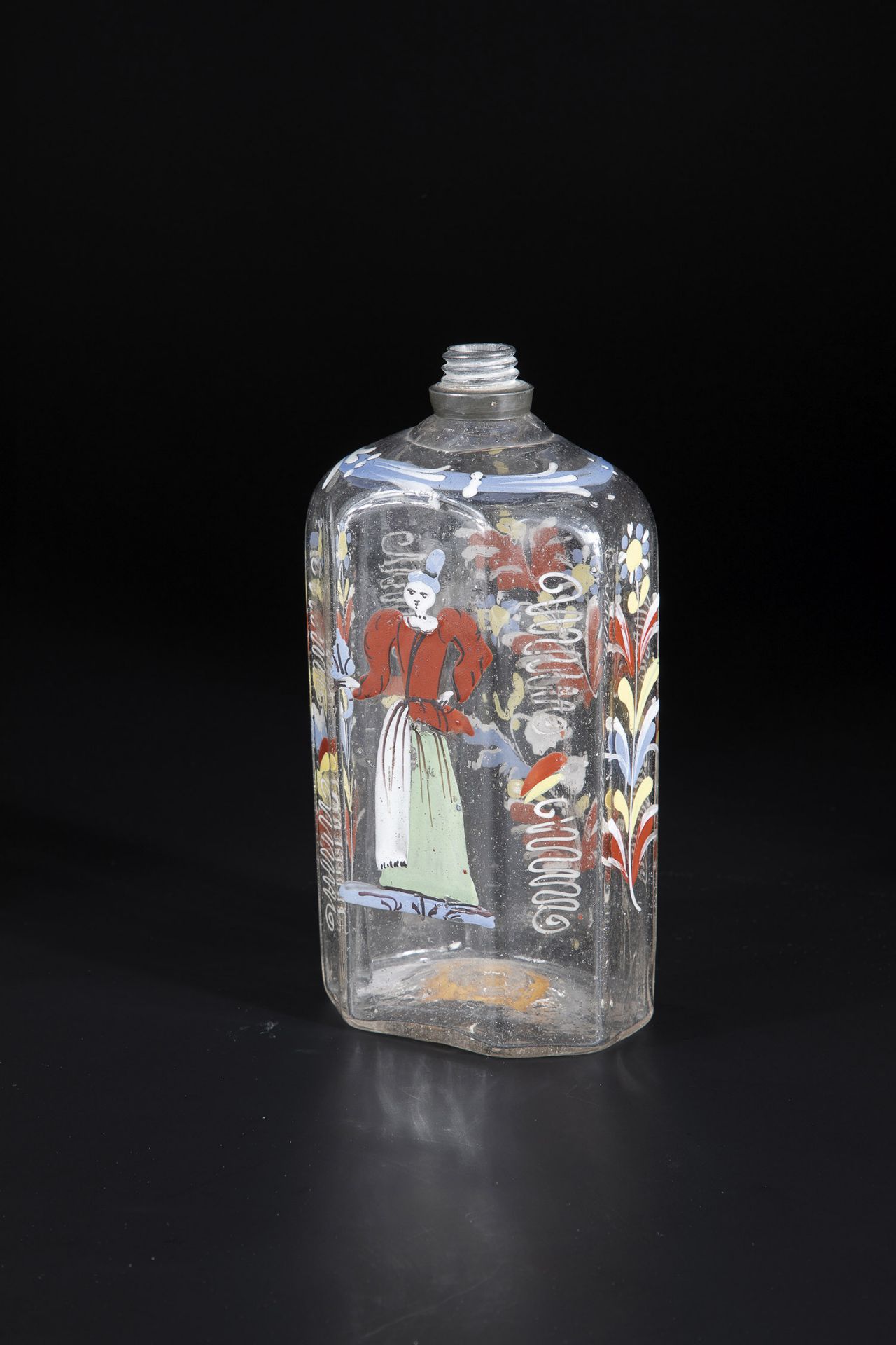 Schnapps bottle German, 18th century Colourless glass with tear. On the cross-sectional