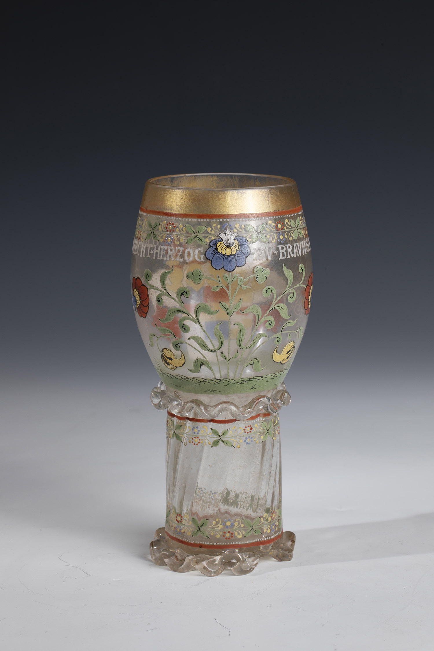 Romans with coat of arms ''Brunswick 1694'' 19th century Colourless glass with opaque enamel - Image 2 of 2
