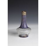 Carafe France or Russia, 19th century Colourless glass. Stand with cobalt blue enamel frieze.