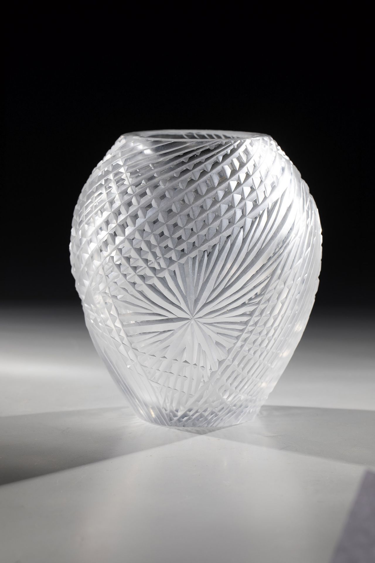 Vase Hanns Model, 1979 Colourless glass, with space-like and partly polished carving structures.
