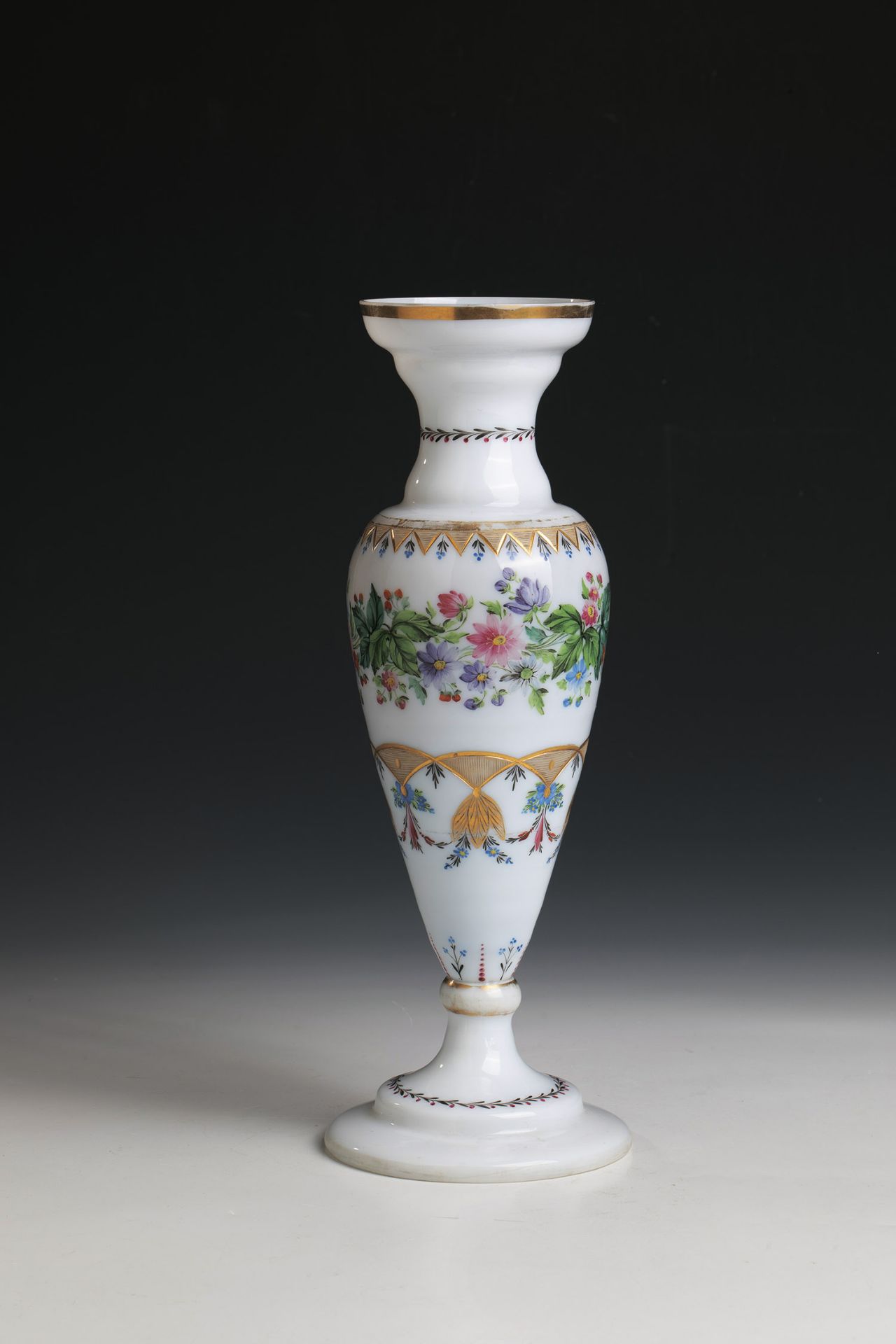 Rare vase of North Bohemia, probably Kreibitz, ca. 1825 frosted glass with colorful floral