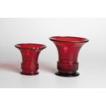 Two vases Jean Beck, Munich, ca. 1920 Red glass with cut decoration. Both vases on the bottom