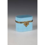 Sugar bowl Bohemia, 19th century Light blue stone glass. Rectangular in cross-section with rounded