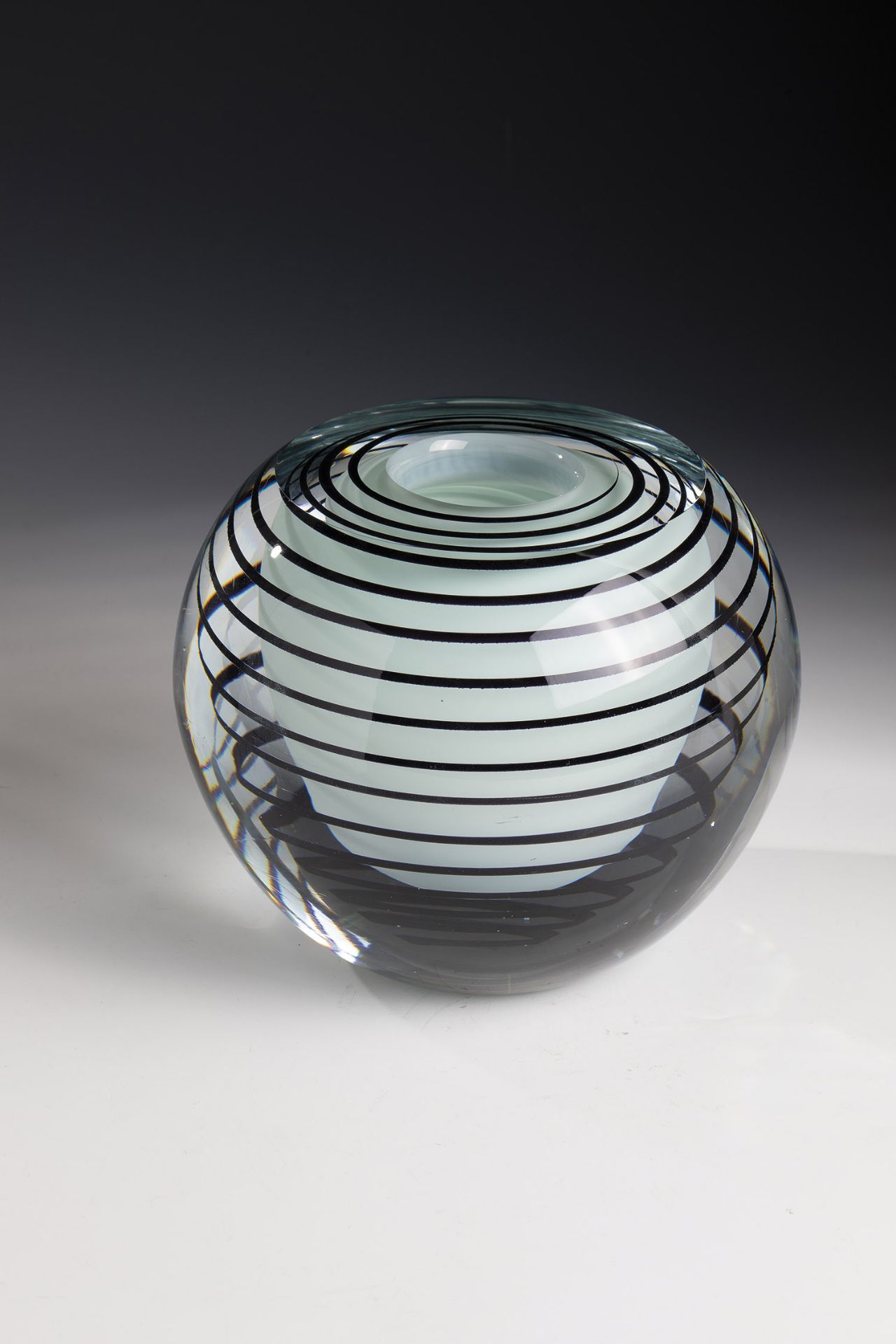 Ball Vase Stanislav LibenskÃ½ for Skrdlovice Colourless, thick-walled glass with opaque white