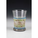 Beaded beaker North Bohemia, dated 1831 Colourless glass. Around the slightly protruding wall