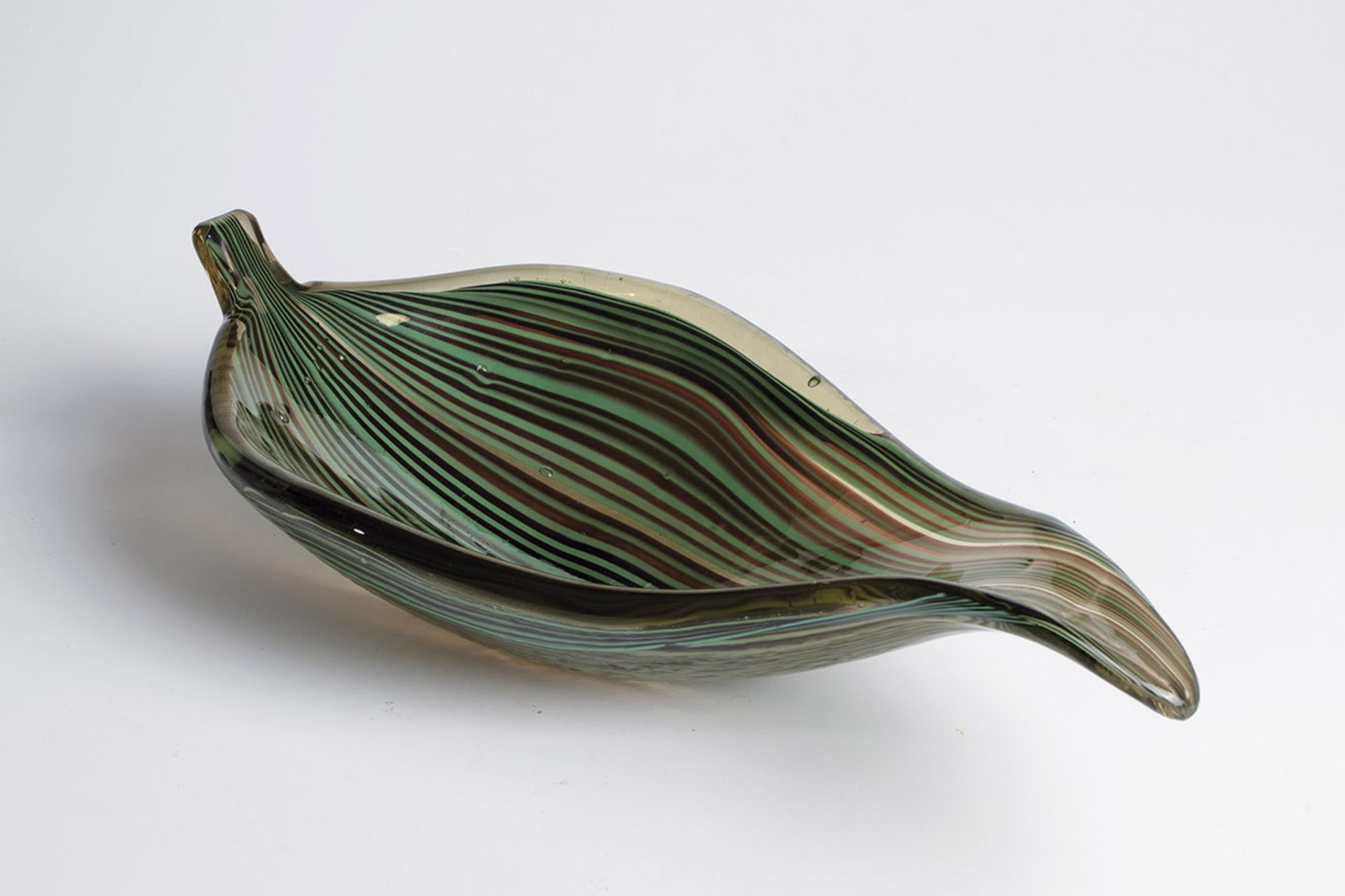 Tyra Lundgren leaf bowl (design, attributed) c. 1936, Venini, Murano, c. 1946 Colourless glass