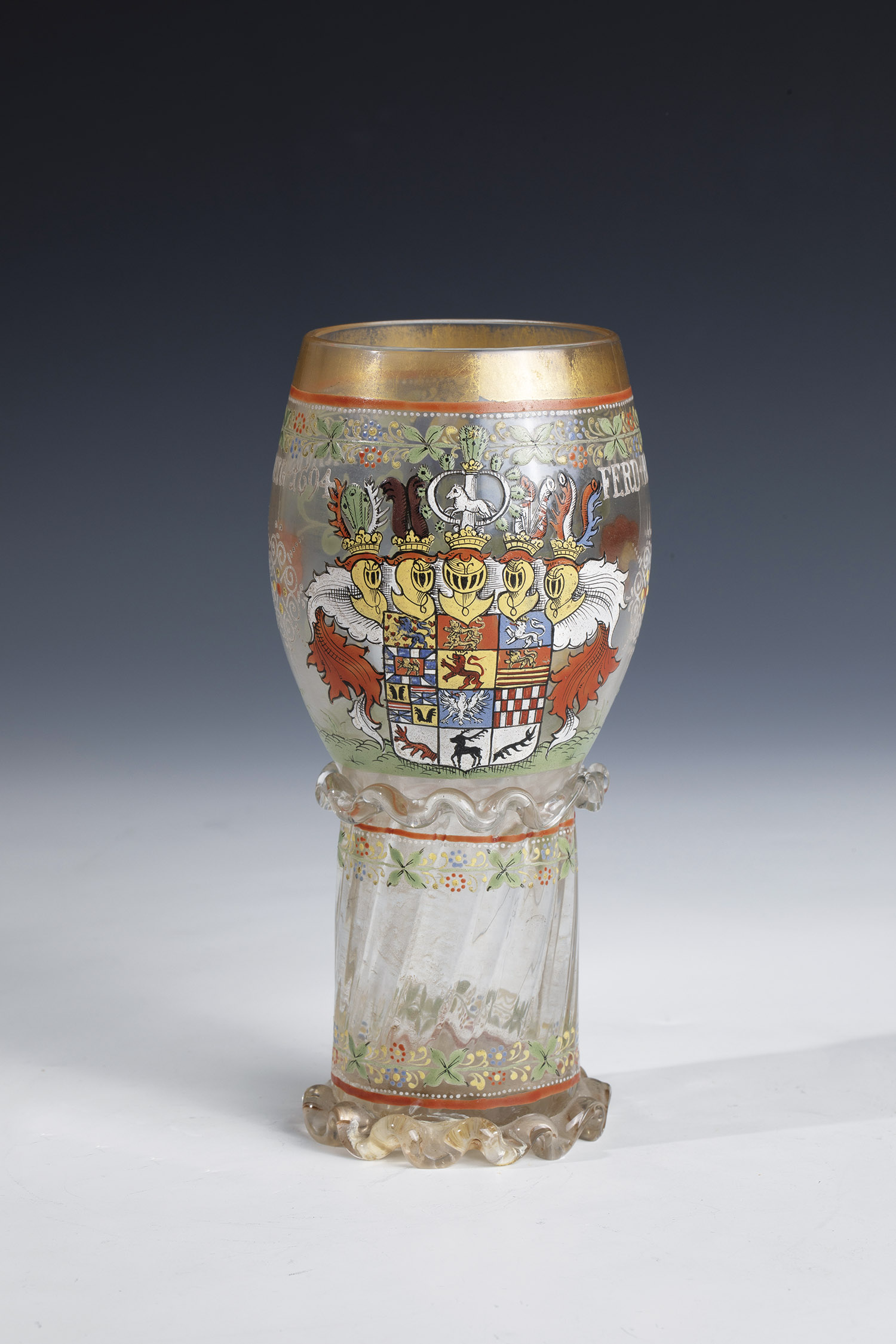 Romans with coat of arms ''Brunswick 1694'' 19th century Colourless glass with opaque enamel