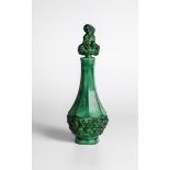 Liqueur carafe Curt Schlevogt, Gablonz, 1930s So-called jade glass. Malachite green marbled stone