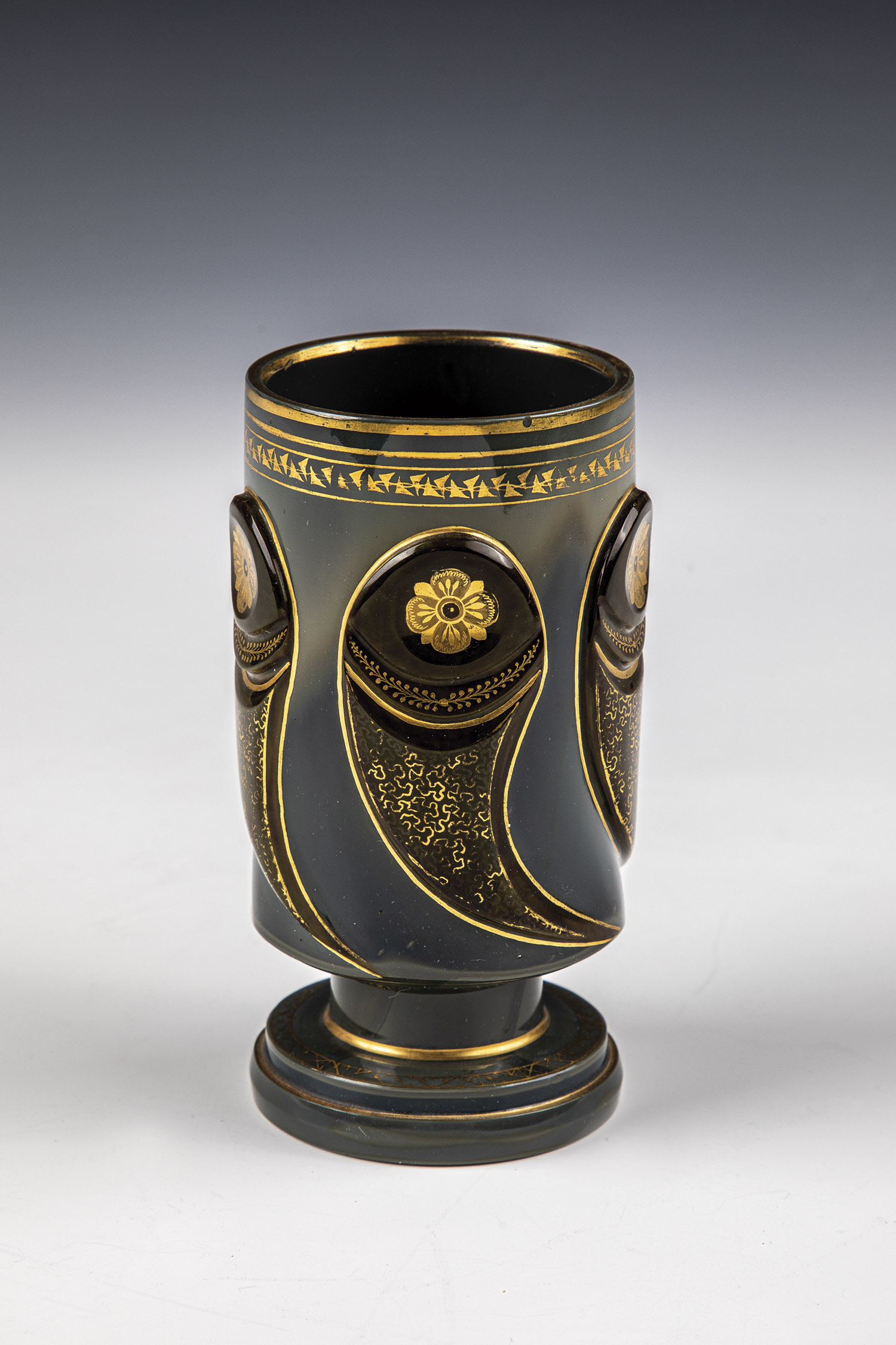 Stone Glass Footcup Joseph Zich, Joachimsthal, Upper Austria, 1832 Grey-brown marbled stone glass.