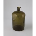 Large storage bottle Austria, 19th century Olive-coloured, bubbled glass. Slightly arched floor with