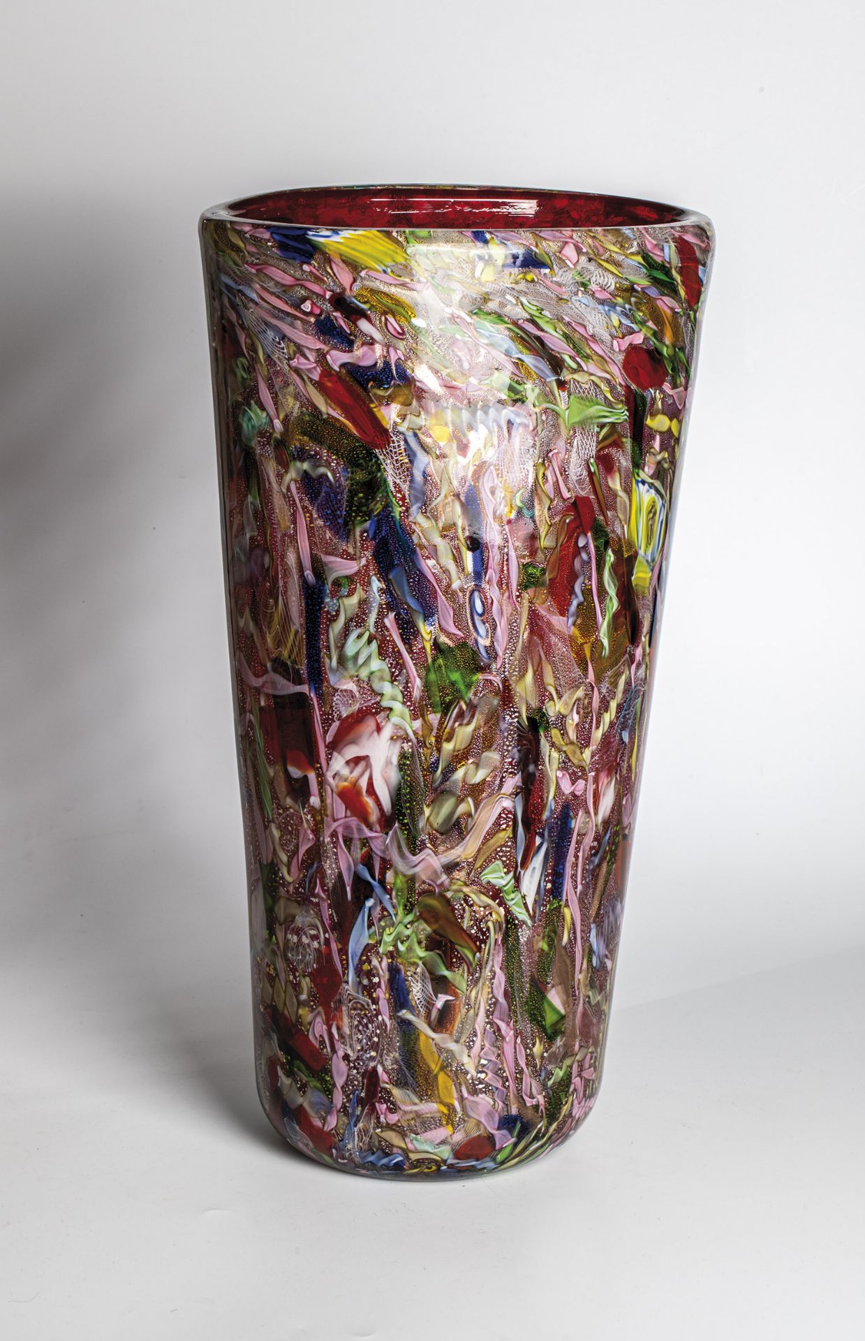 Large vase Wohl Arte Vetreria Muranese, Murano, 1950s Thick-walled, ruby red glass with colorless