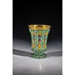 Double-cased foot cup Bohemia, ca. 1840 Colourless glass with pewter enamel and green overlay. The