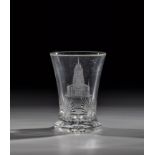 Beaker with Ulm Minster Bohemia, E. 19th century Colourless glass. Bottom with notched finish. Stand