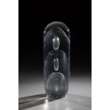 Object Theodor G. Sellner, 1982 Colourless glass, three air bubbles pierced in the centre. Thick-
