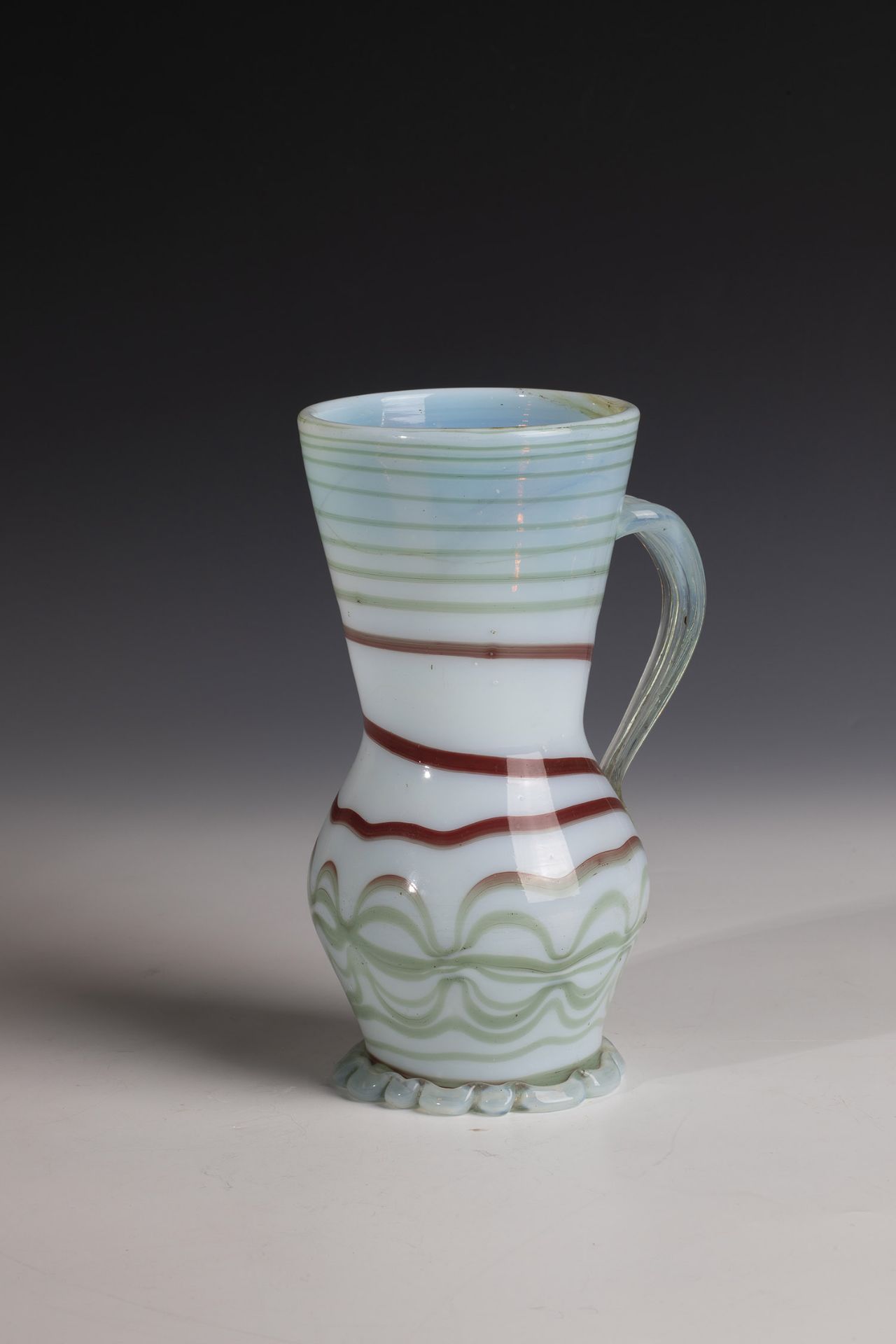 Pear jug made of milk glass Transylvania, Freck / Porumbac, 18th century Partly opalescent frosted