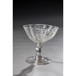 Miniature confectionery bowl of the Giant Mountains, 18th century, colourless glass. Disc base,