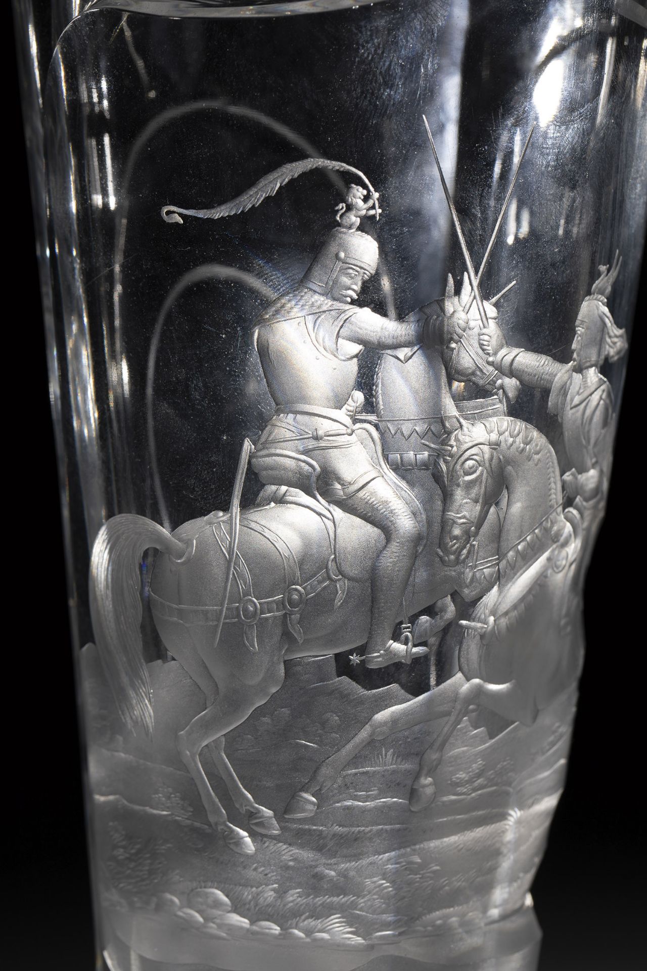 Magnificent goblet with knightly scene J. & L. Lobmeyr, Vienna, signed Robert Balluch, dated 1984 - Image 3 of 4