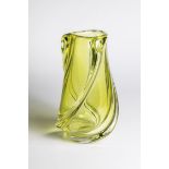 Large Vase Val Saint-Lambert, 1950s Colorless, thick-walled glass, yellow-green underlay. Three