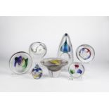 7 glass objects Among others Glashaus Edelmann, 20th/21st century Colourless flashed glass with