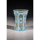 Pedestal beaker Bohemia, ca. 1840 Colourless glass, with white and turquoise agatinopal overlay, six