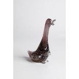 Stylized Duck Venini, Murano, ca. 1950 Colourless, violet underlaid glass, with pierced air beads.