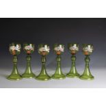 Set of Six Great Romans with Toasts Germany, circa 1880 Light green glass. Trumpet-shaped base