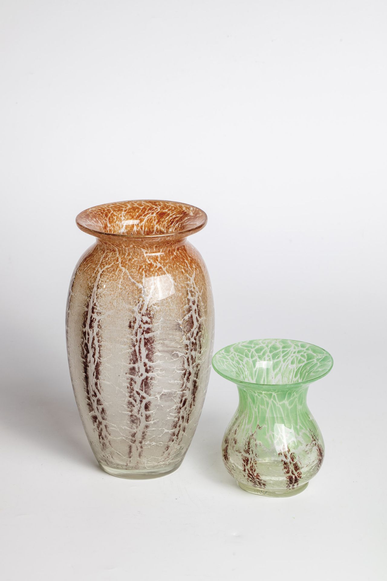Two vases ''Ikora''-Crystal'' Karl Wiedmann (decorative technique), WMF, Geislingen, ca. 1930