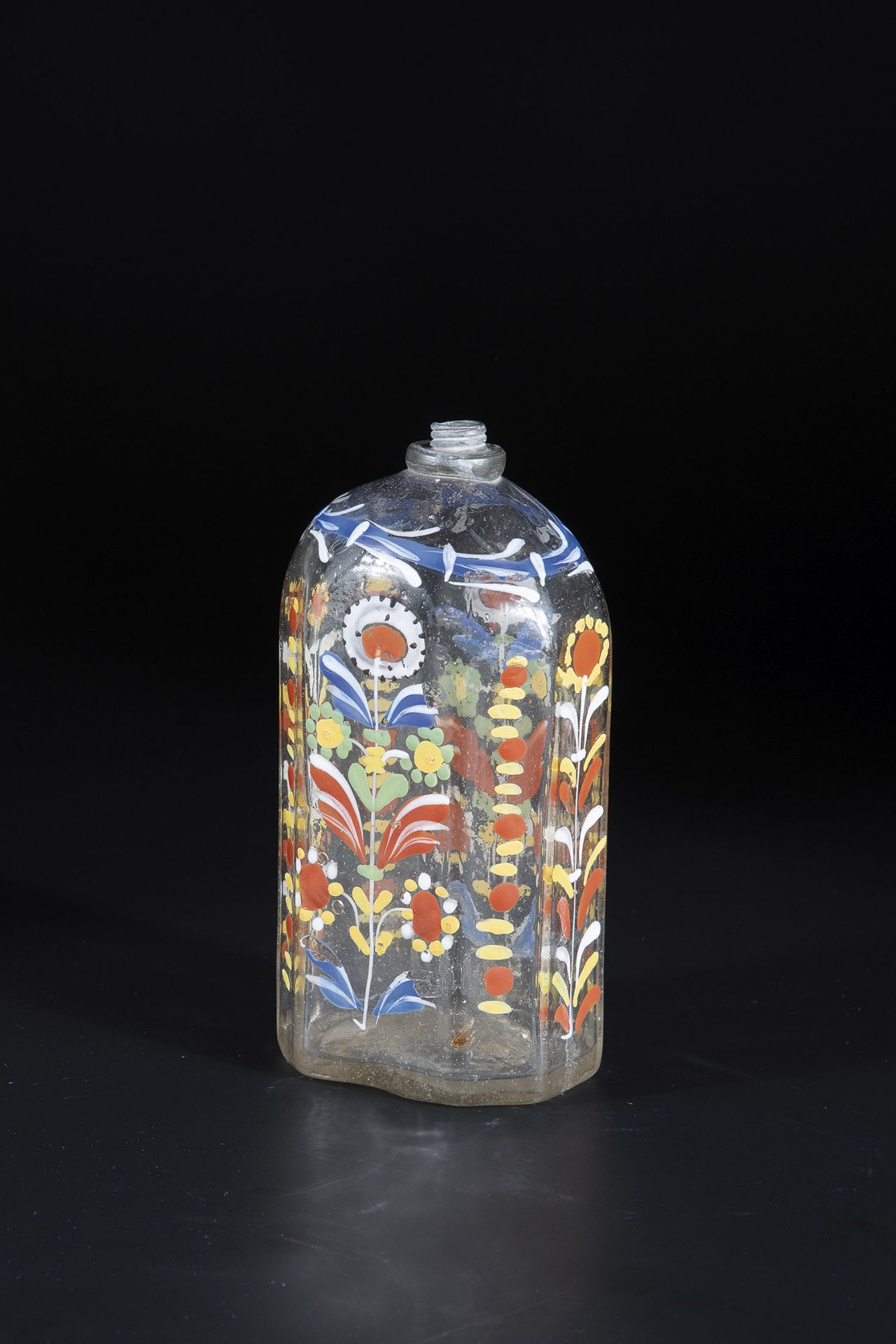 Schnapps bottle German, 18th century Colourless glass with tear. On the cross-sectional