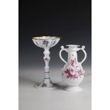 Confectionery bowl on high base and handle vase Bohemia, 18th century frosted glass. Confectionery